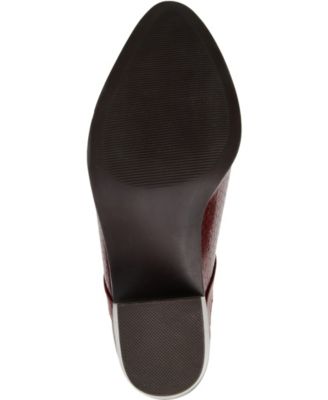 JOURNEE COLLECTION Womens Burgundy Snake V Cut Slits Back Pull Tab Cushioned Terri Almond Toe Block Heel Slip On Booties