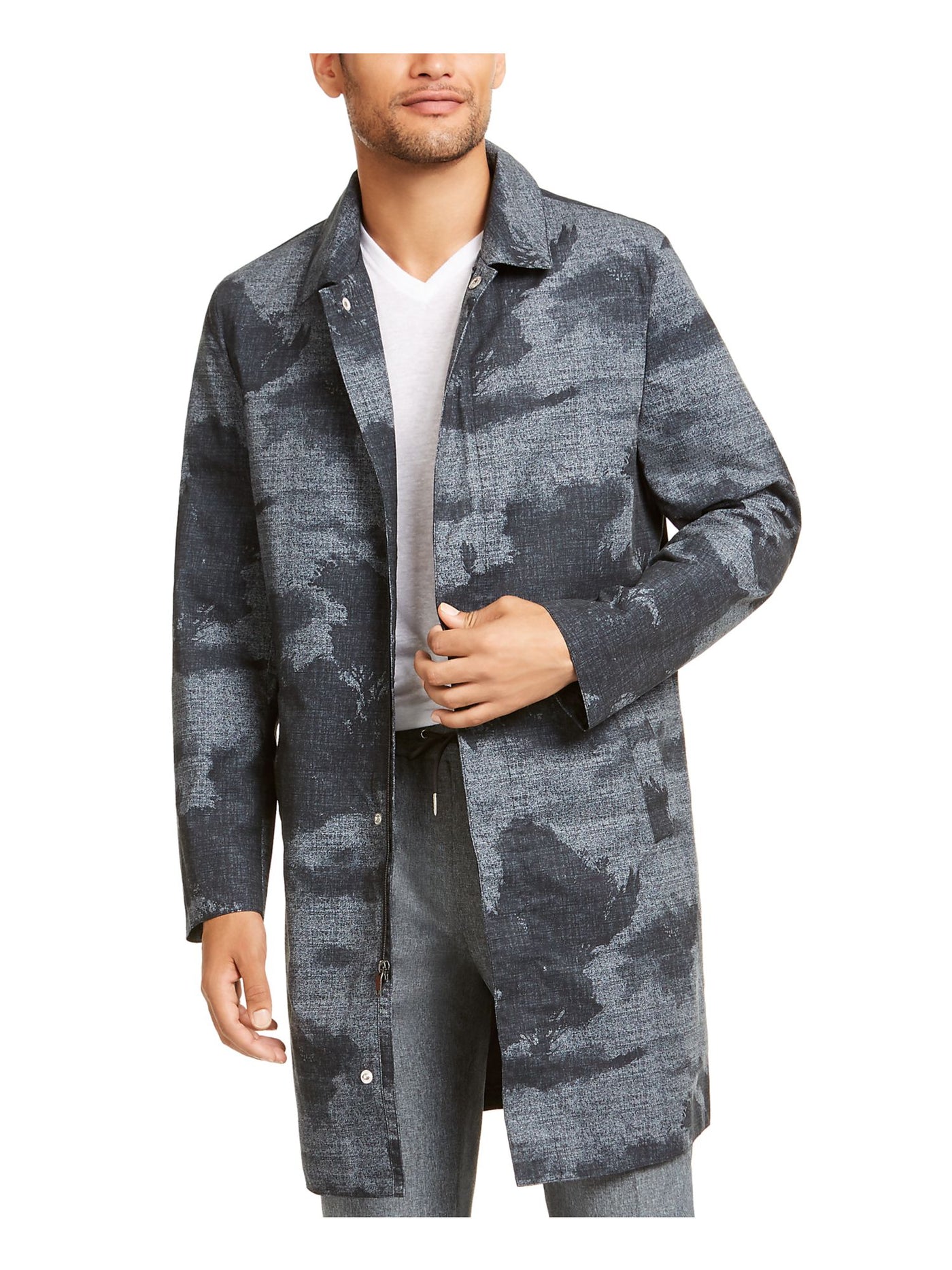 ALFANI Mens Gray Tri-Climate Patterned Trench Coat S