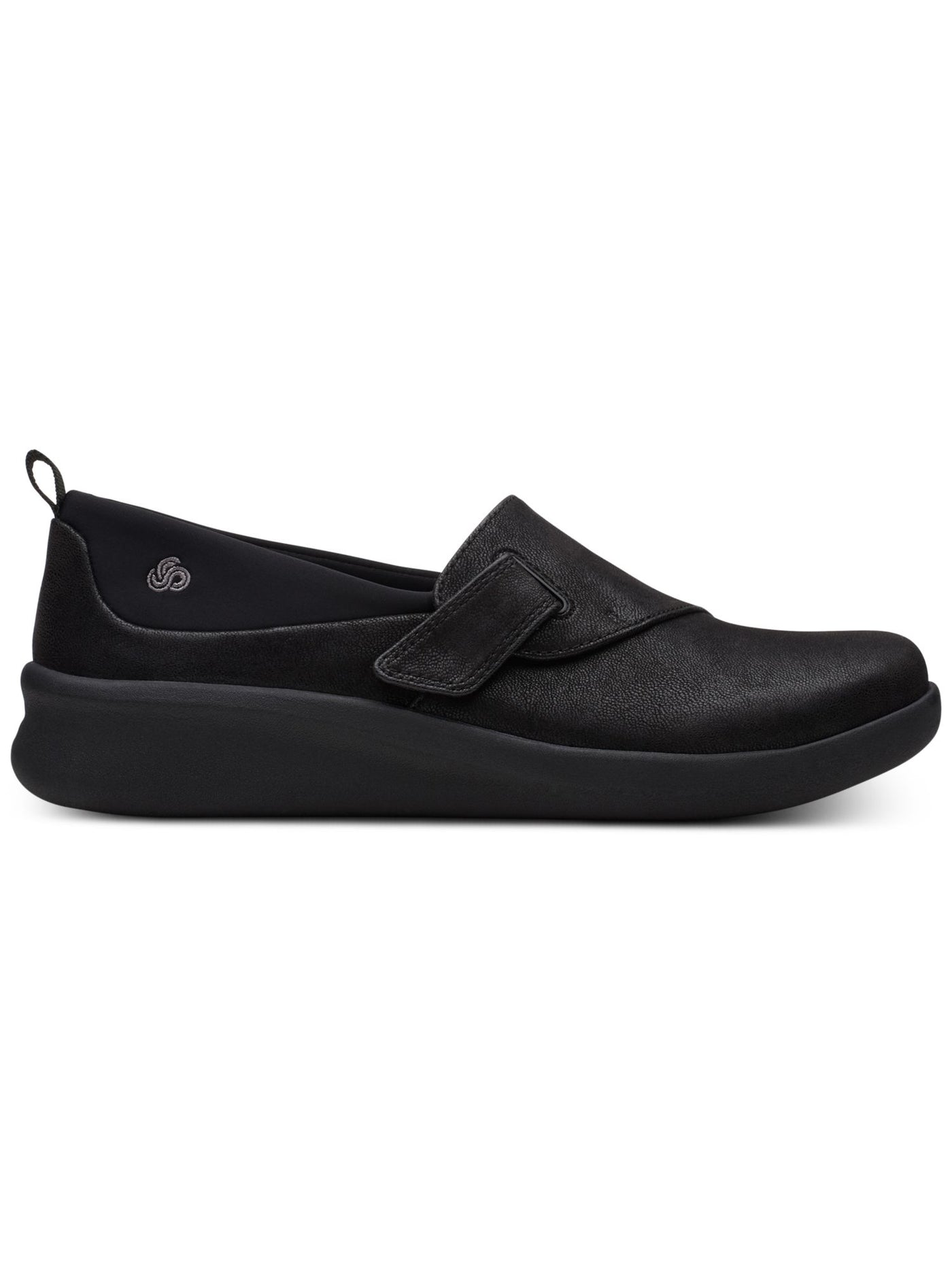 CLARKS Womens Black 0.5" Platform Strap Comfort Logo Sillian 2.0 Round Toe Wedge Slip On Flats 8 M