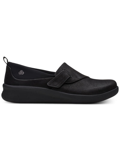 CLARKS Womens Black 0.5" Platform Strap Comfort Logo Sillian 2.0 Round Toe Wedge Slip On Flats 8 M