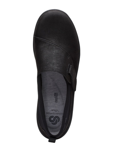 CLARKS Womens Black 0.5" Platform Strap Comfort Logo Sillian 2.0 Round Toe Wedge Slip On Flats 8 M