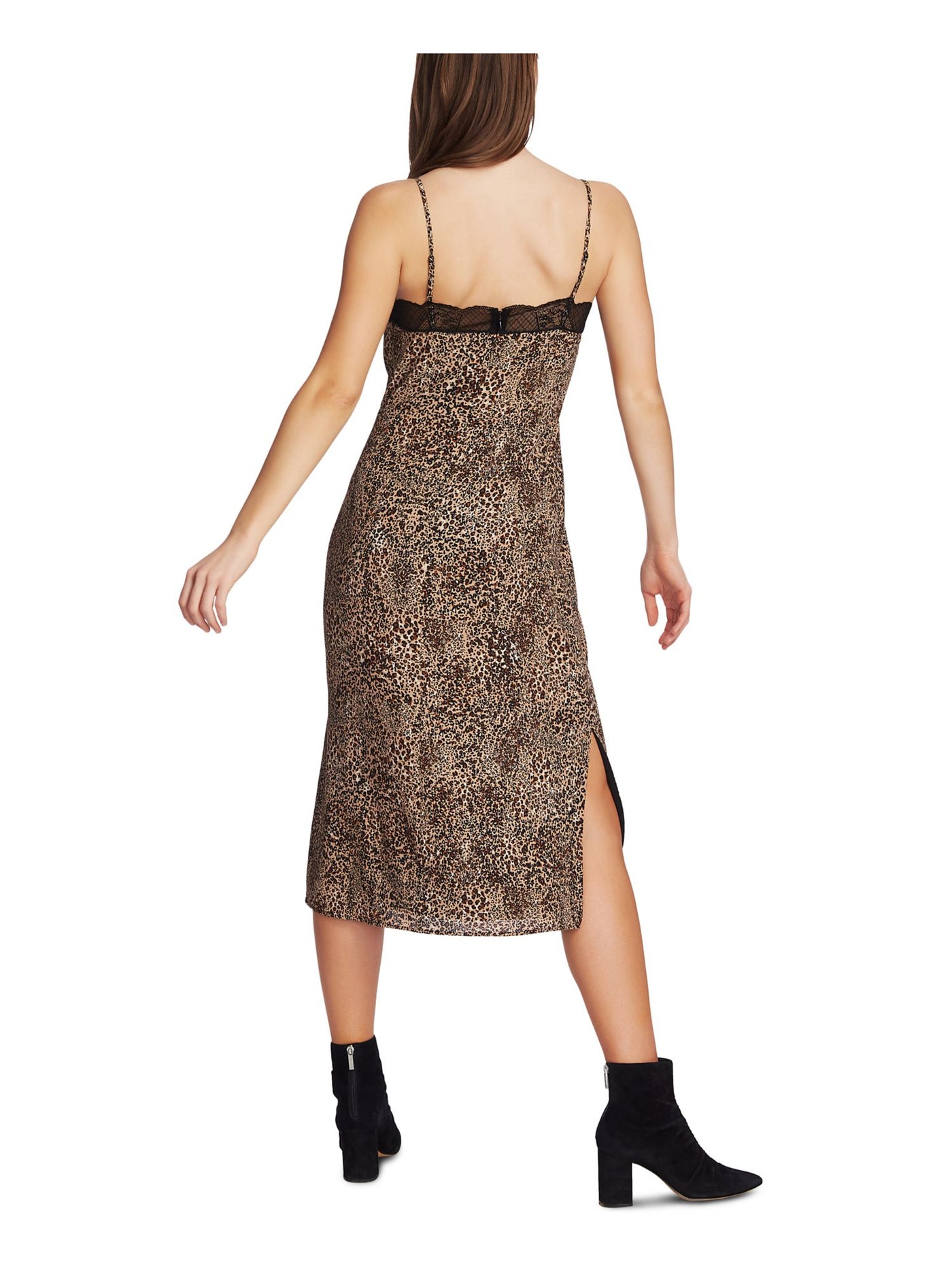 1. STATE Womens Brown Lace Animal Print Spaghetti Strap V Neck Maxi Party Shift Dress 6