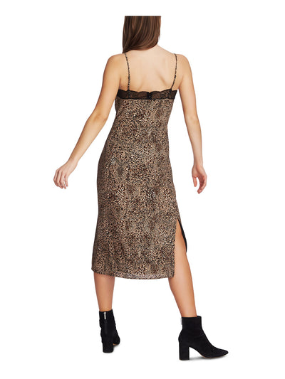 1. STATE Womens Brown Lace Animal Print Spaghetti Strap V Neck Maxi Party Shift Dress 6