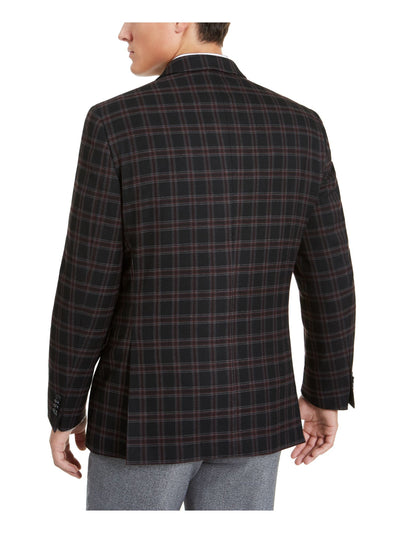 TOMMY HILFIGER Mens Black Single Breasted, Ultraflex, Plaid Classic Fit Sport Coat 42R