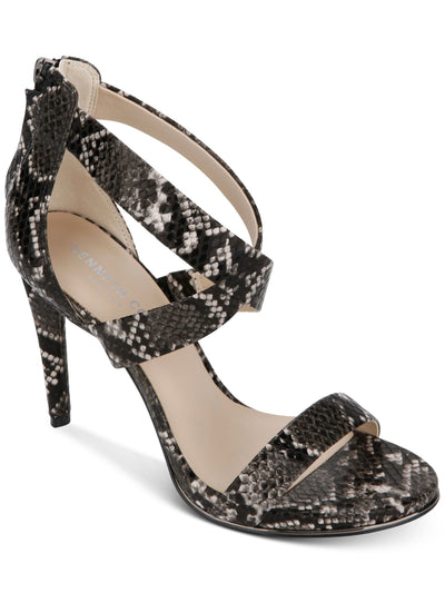 KENNETH COLE Womens Gray Snake Print Crisscross Straps Brooke Cross Almond Toe Stiletto Zip-Up Dress Sandals Shoes 9