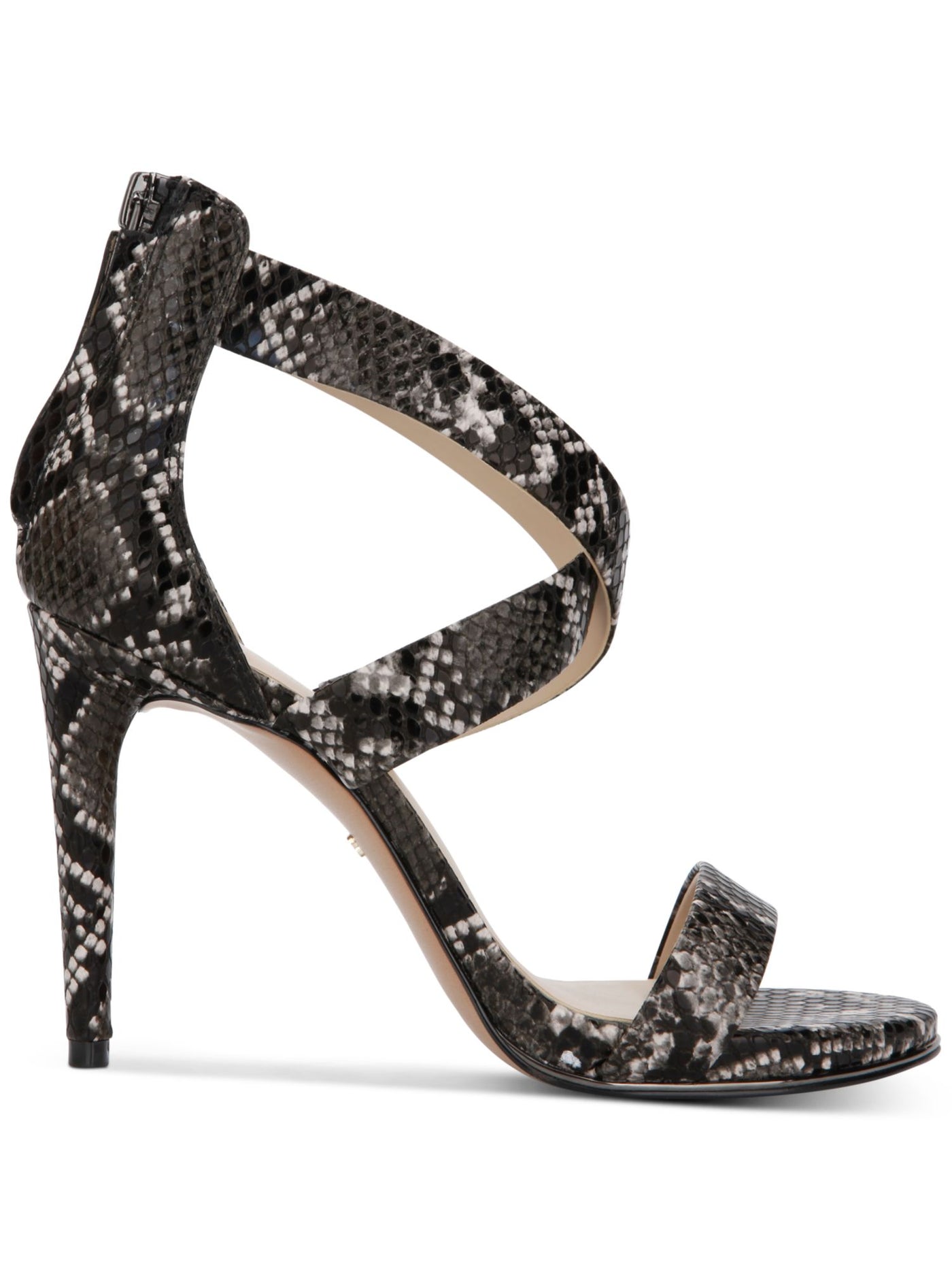 KENNETH COLE Womens Gray Snake Print Crisscross Straps Brooke Cross Almond Toe Stiletto Zip-Up Dress Sandals Shoes 9