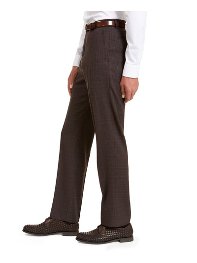 SEANJOHN Mens Brown Flat Front, Stretch, Tattersall Classic Fit Suit Separate Pants 36 X 30