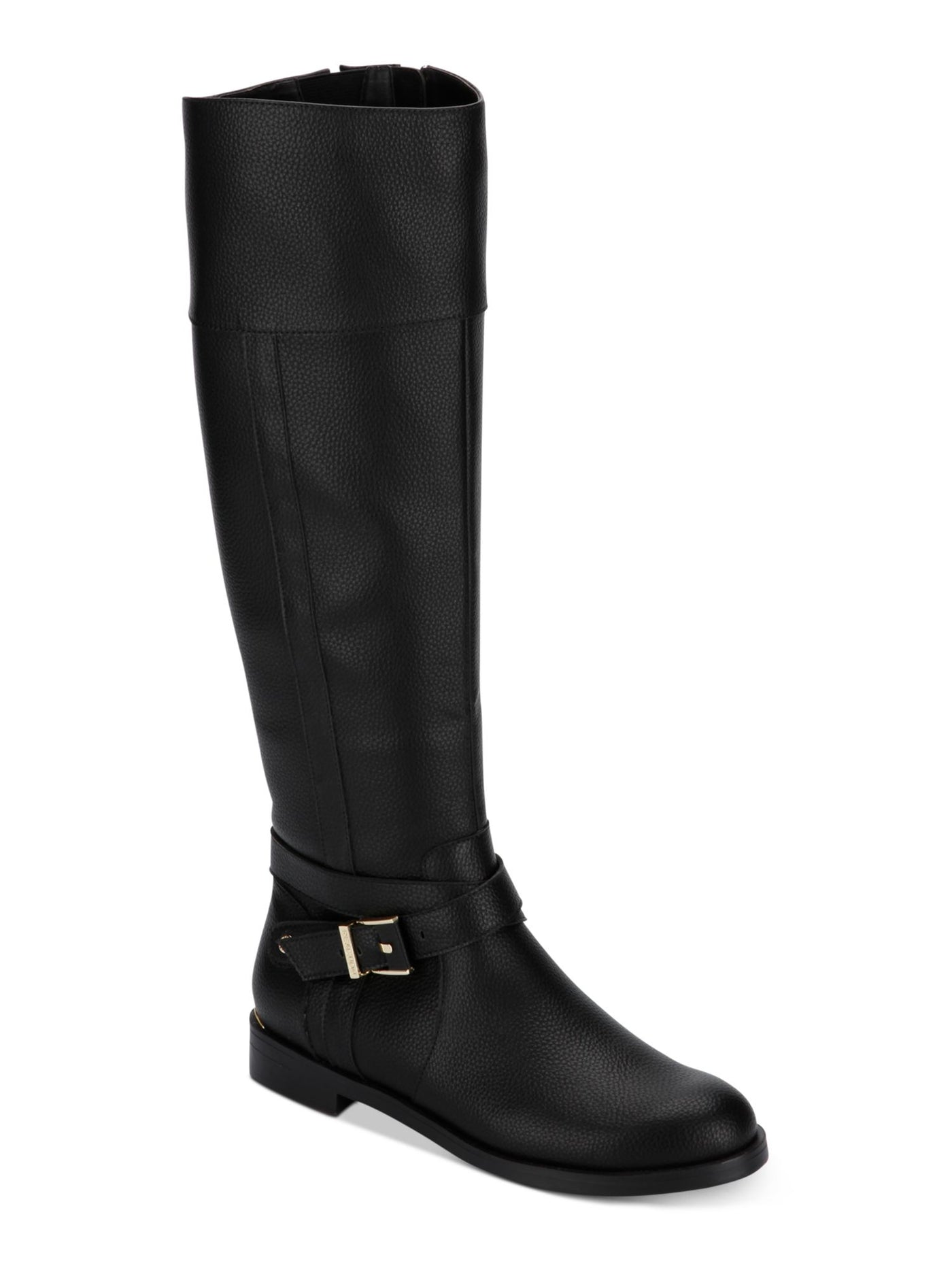 REACTION KENNETH COLE Womens Black Thermoplastic Sole Gold Heel Accent Buckle Accent Wind Almond Toe Zip-Up Riding Boot 5 M