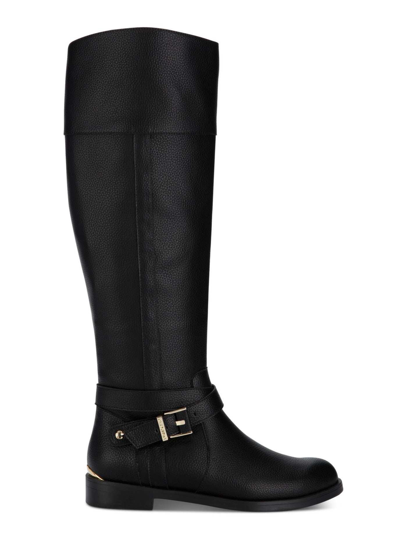 REACTION KENNETH COLE Womens Black Thermoplastic Sole Gold Heel Accent Buckle Accent Wind Almond Toe Zip-Up Riding Boot 9