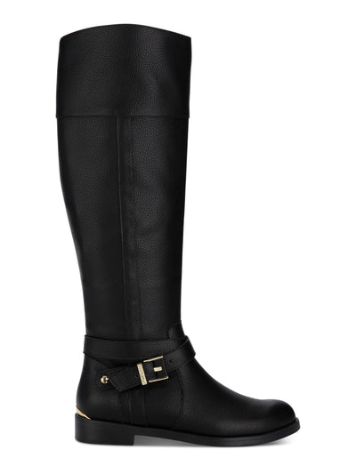 REACTION KENNETH COLE Womens Black Thermoplastic Sole Gold Heel Accent Buckle Accent Wind Almond Toe Zip-Up Riding Boot 9