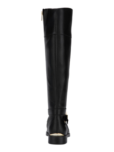 REACTION KENNETH COLE Womens Black Thermoplastic Sole Gold Heel Accent Buckle Accent Wind Almond Toe Zip-Up Riding Boot 5 M