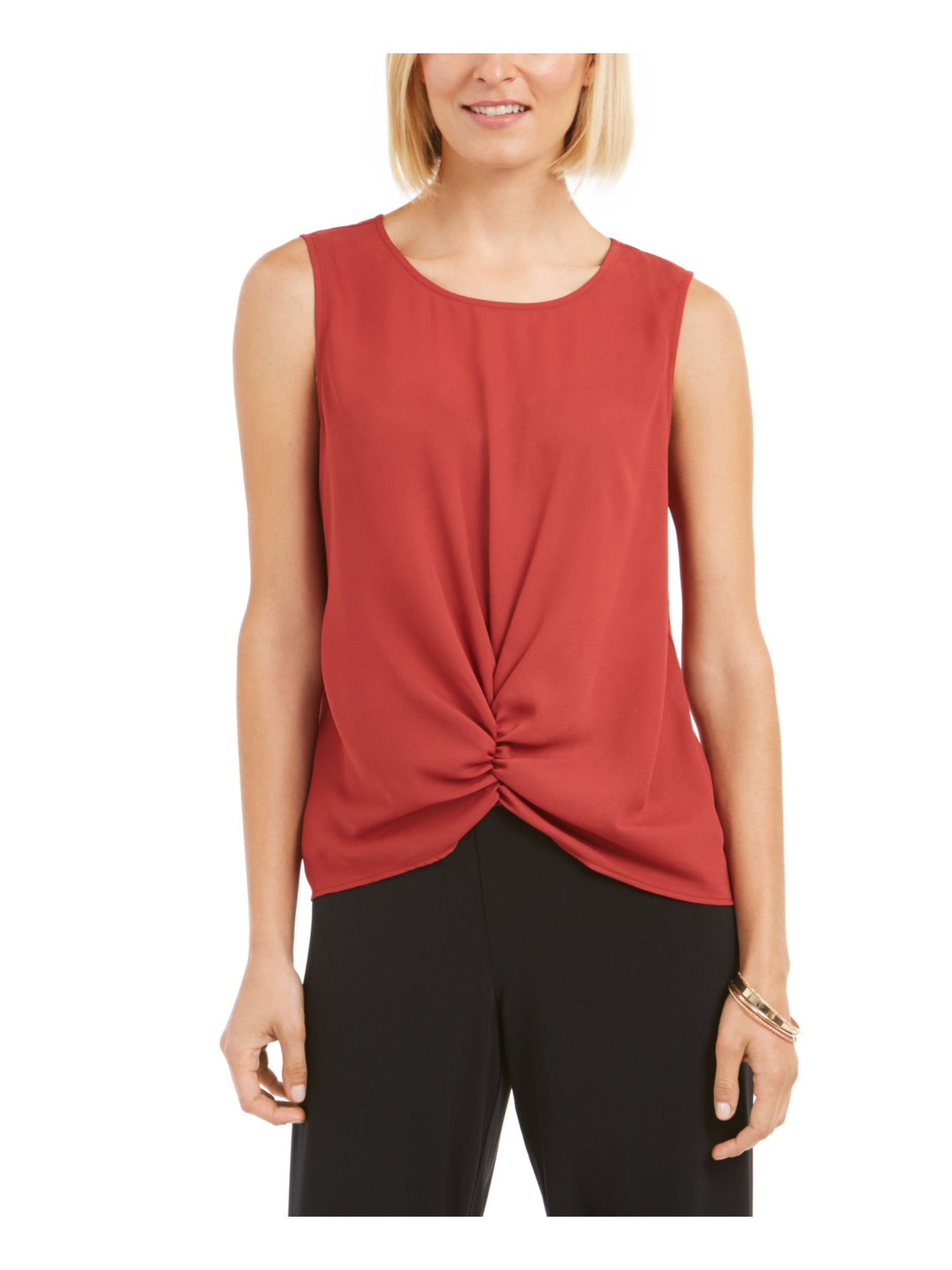 ALFANI Womens Red Twist Front Sleeveless Jewel Neck Top M