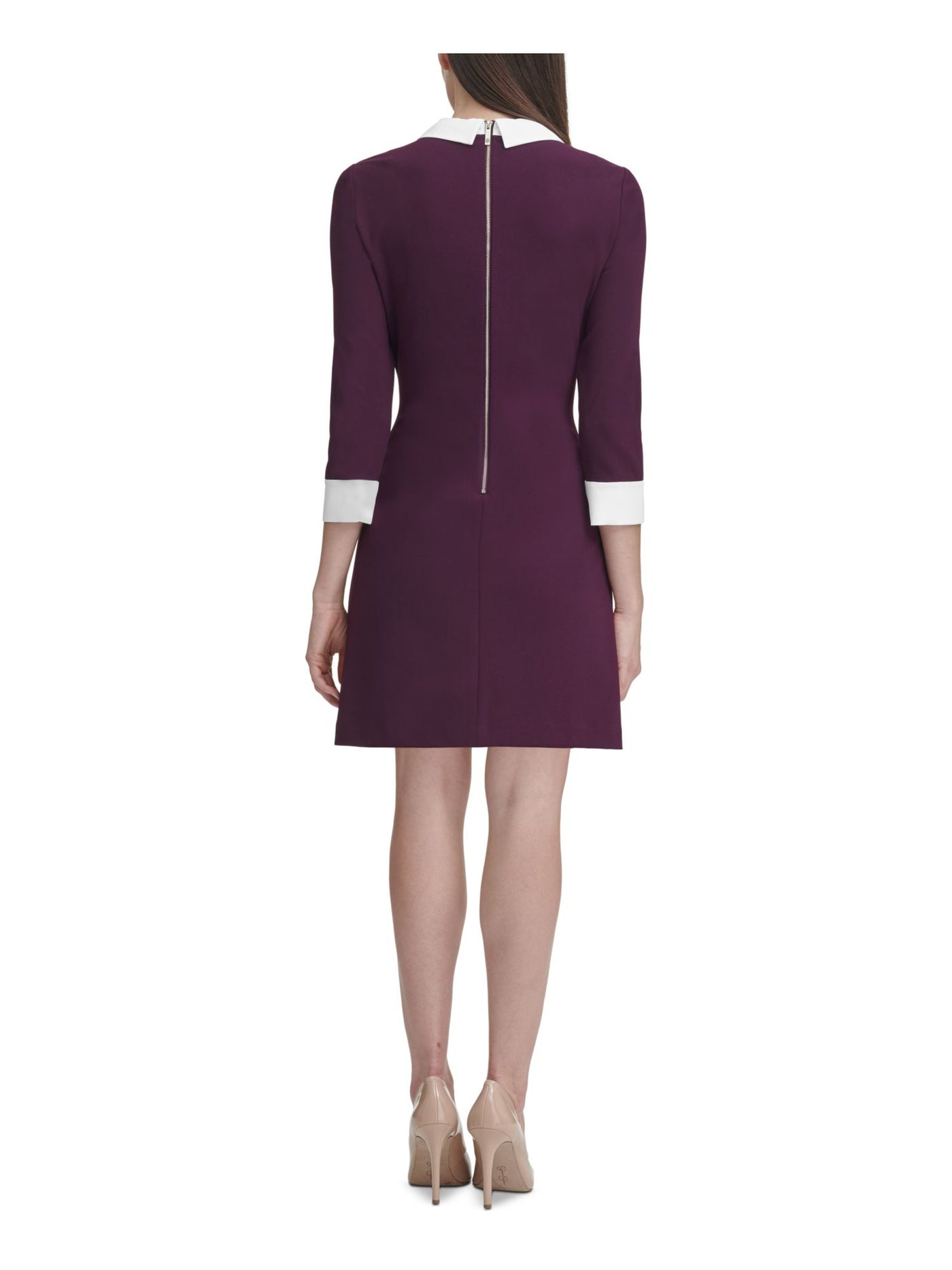 TOMMY HILFIGER Womens Purple 3/4 Sleeve Above The Knee Sheath Dress Size: 14