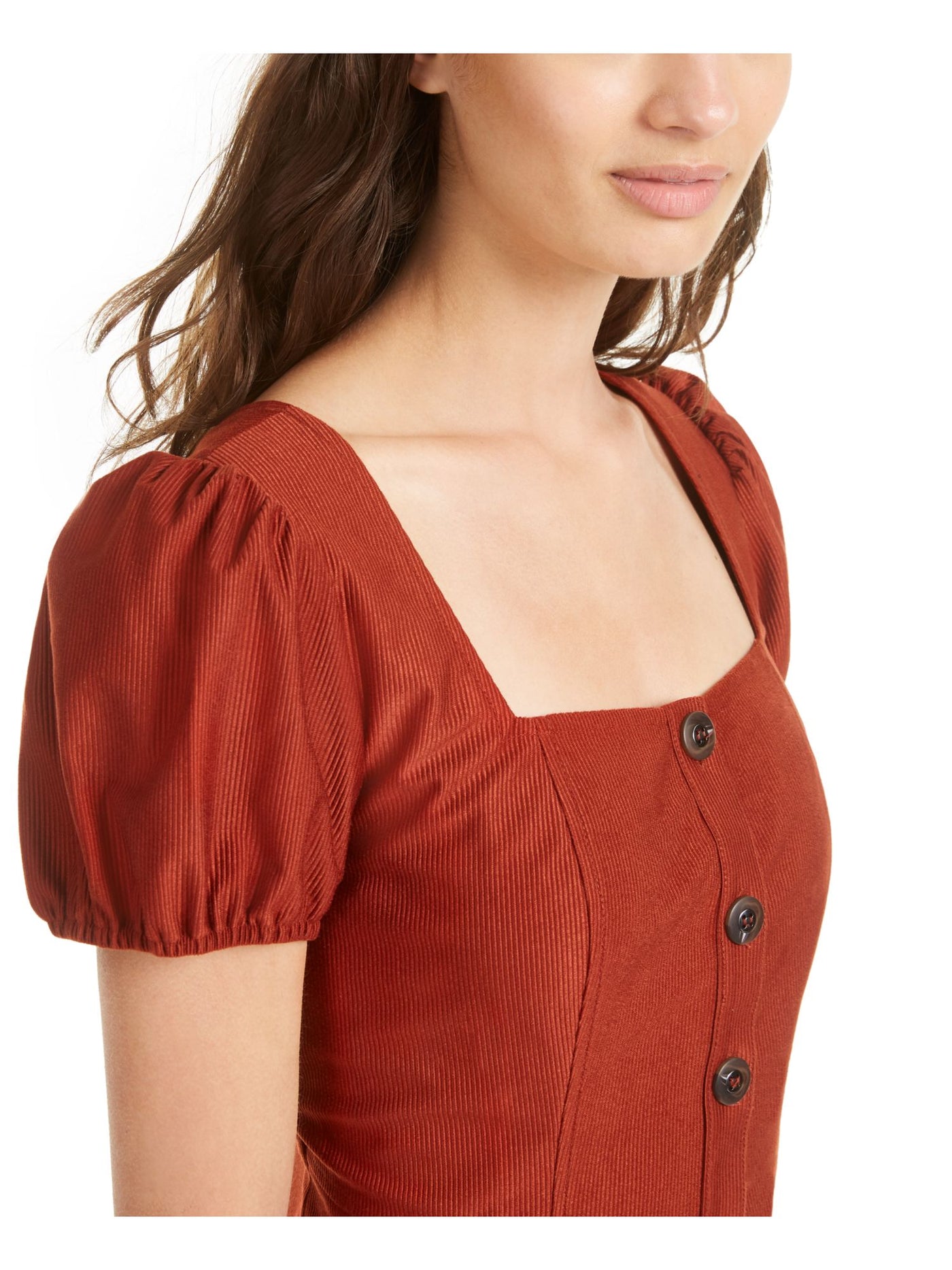 SEQUIN HEARTS Womens Button Front Pouf Sleeve Square Neck Short Fit + Flare Dress