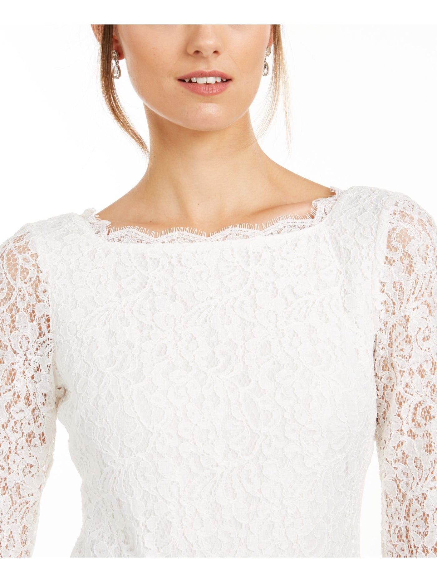 ADRIANNA PAPELL Womens White Lace Long Sleeve Square Neck Above The Knee Sheath Dress 8