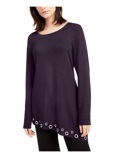 INC Womens Purple Embellished Asymmetrical Hem Long Sleeve Boat Neck Tunic Top XS