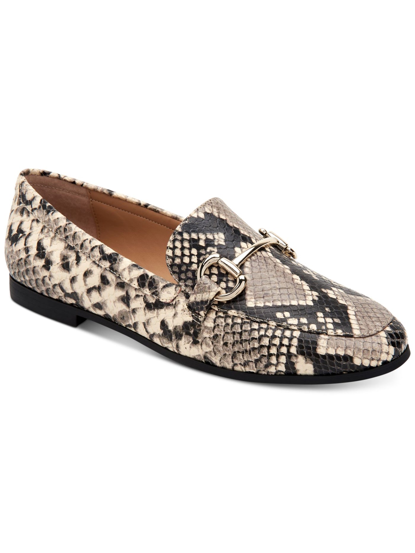 INC Womens Beige Sanke Print Horse Bit Inspired Hardware Memory Foam Sock Cushioned Comfort Gayyle Round Toe Block Heel Slip On Leather Loafers 6.5 M