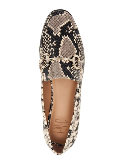 INC Womens Beige Sanke Print Horse Bit Inspired Hardware Memory Foam Sock Cushioned Comfort Gayyle Round Toe Block Heel Slip On Leather Loafers 6.5 M