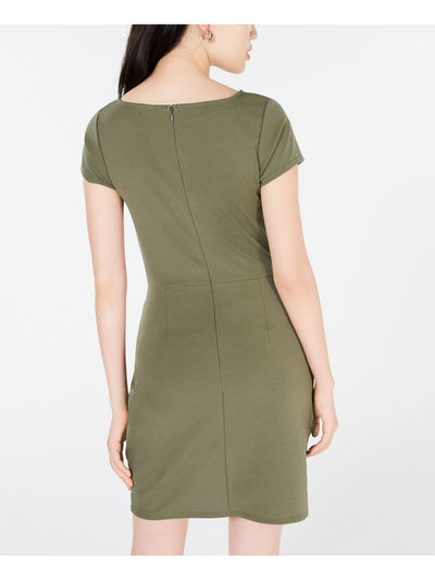 PLANET GOLD Womens Green Zippered Short Sleeve Jewel Neck Short Cocktail Body Con Dress XXS