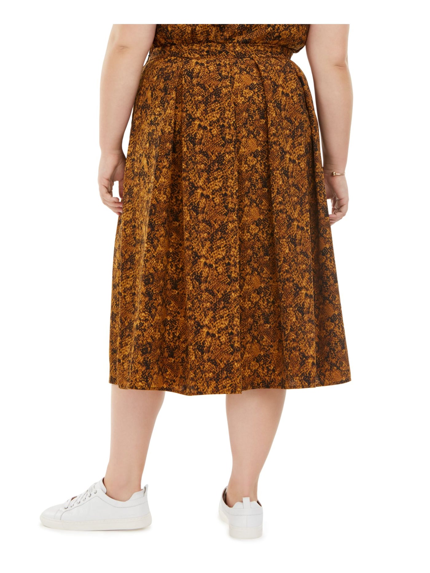 BAR III Womens Brown Printed Midi Pleated Skirt Plus 2X