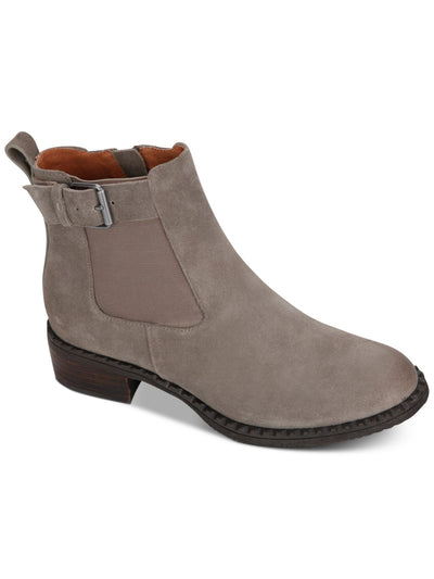 GENTLE SOULS Womens Gray Goring Buckle Accent Cushioned Best Buckle Chelsea Round Toe Block Heel Zip-Up Booties 6.5 M