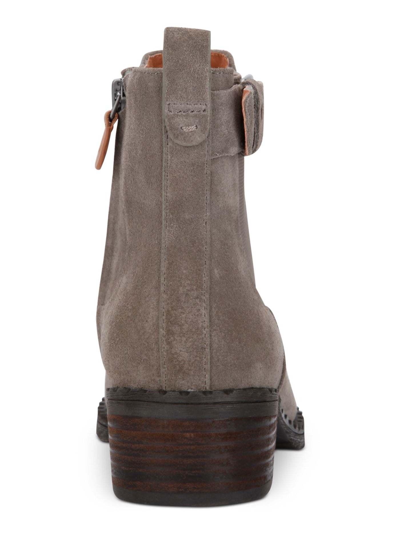 GENTLE SOULS KENNETH COLE Womens Gray Goring Buckle Accent Cushioned Best Buckle Chelsea Round Toe Block Heel Zip-Up Leather Booties 8 M