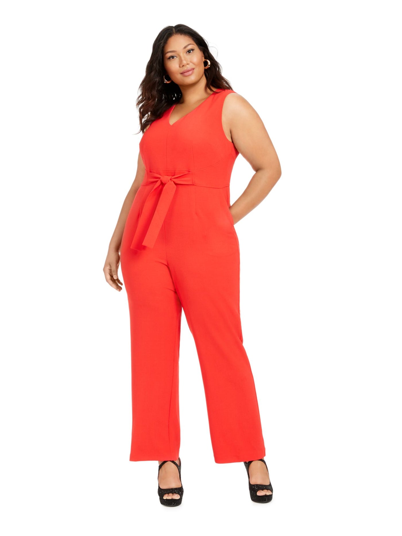 VINCE CAMUTO Womens Red Sleeveless Straight leg Evening Jumpsuit Plus Size: 18W