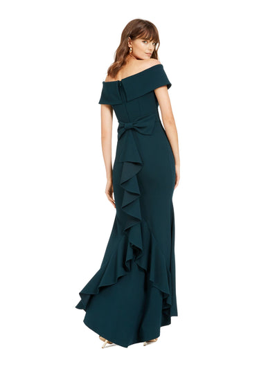 BETSY & ADAM Womens Green Ruffled Off Shoulder Full-Length Formal Sheath Dress 14