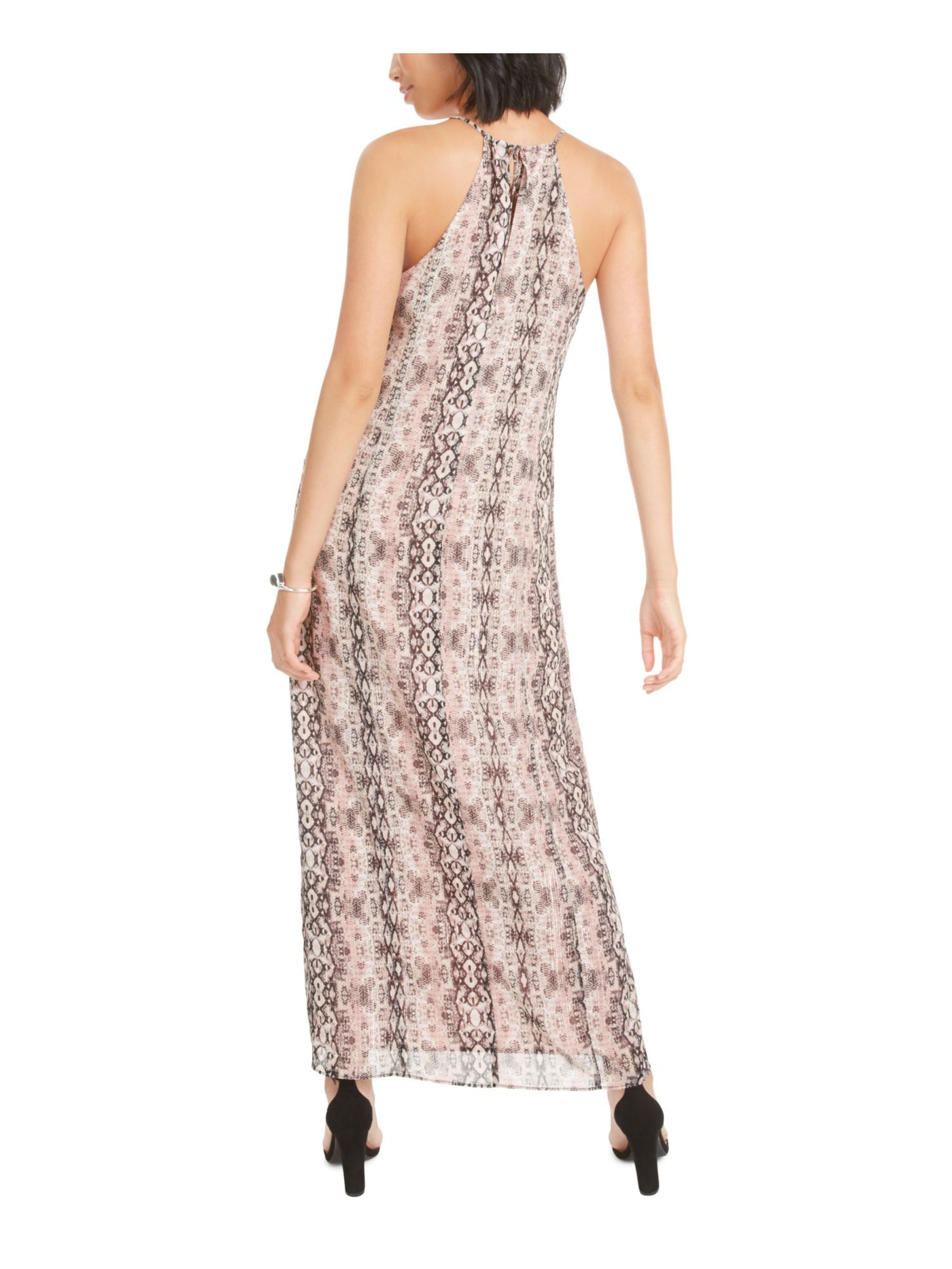 BAR III Womens Pink Printed Spaghetti Strap V Neck Maxi Shift Dress 0