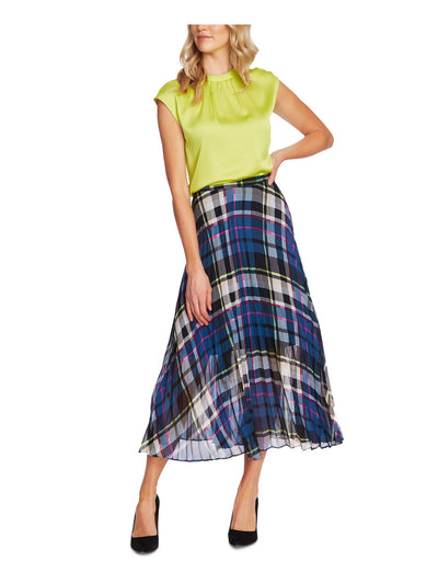 VINCE CAMUTO Womens Teal Plaid Tea-Length Pleated Skirt M