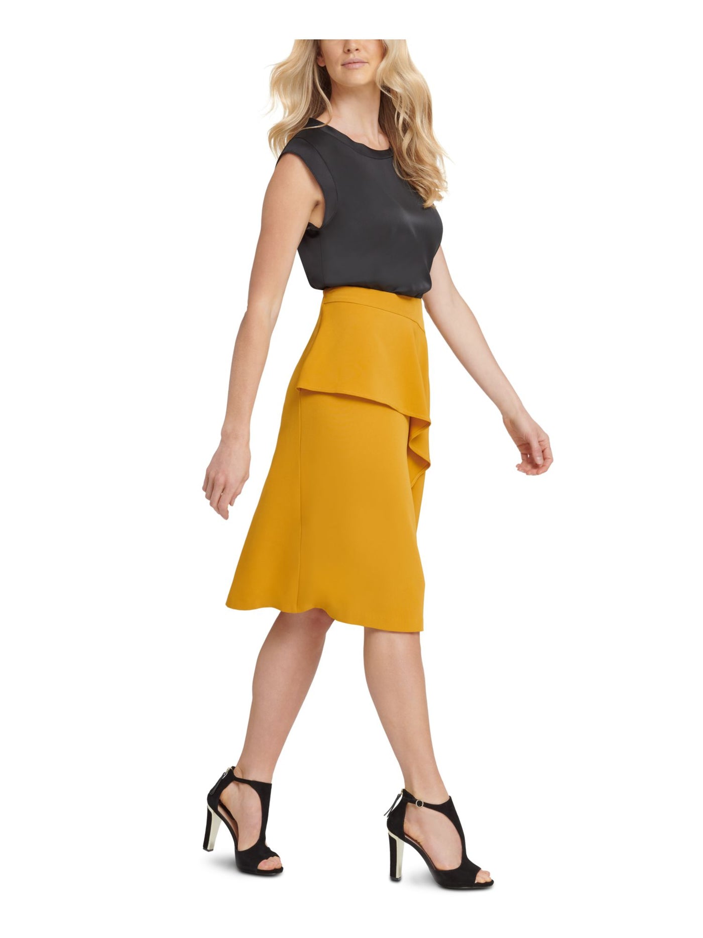 DKNY Womens Ruffled Below The Knee Wear To Work A-Line Skirt