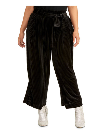 RACHEL RACHEL ROY Womens Black Pleated Belted Zippered Wide Leg Pants Plus 1X