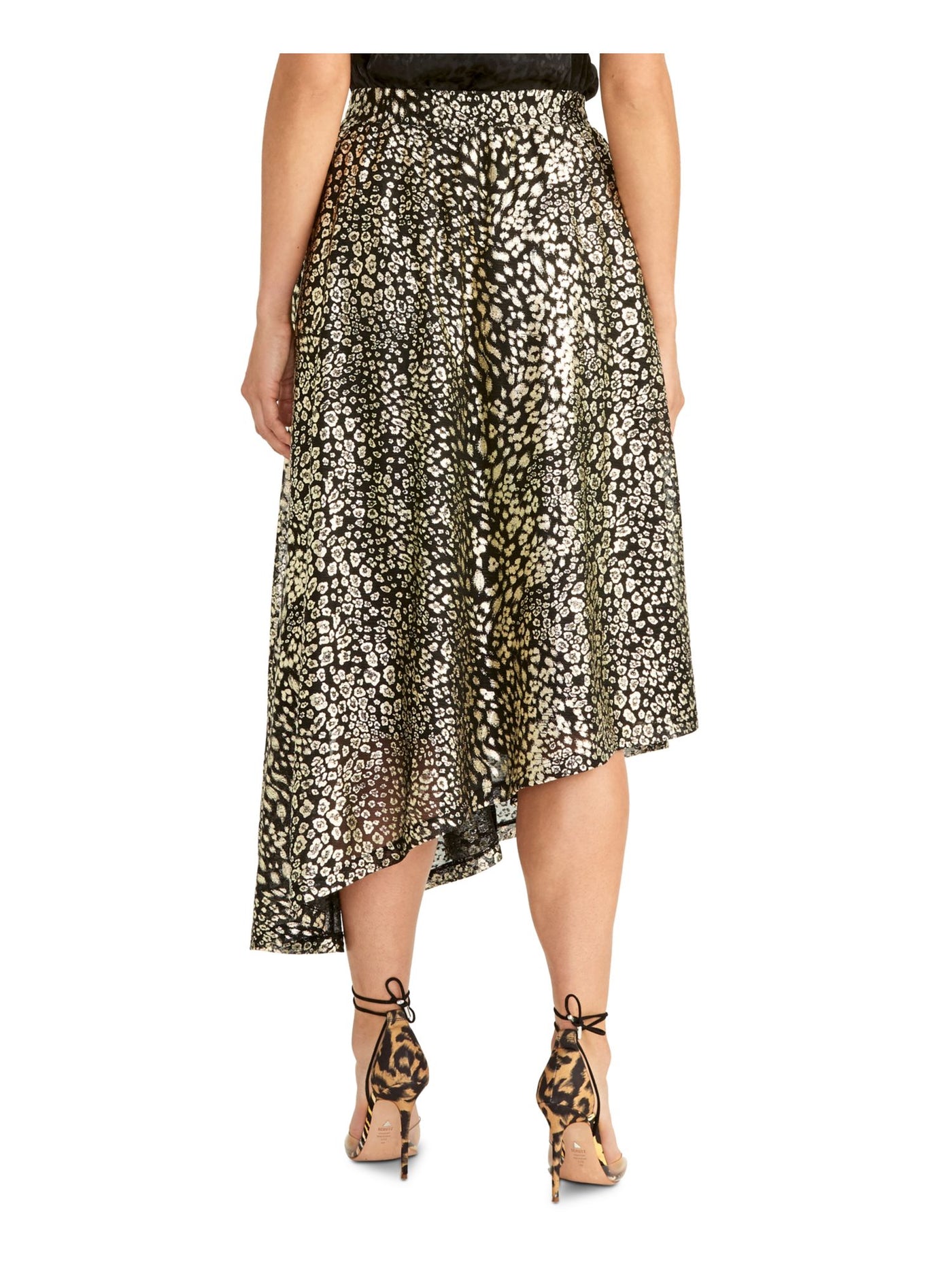 RACHEL RACHEL ROY Womens Gold Glitter Printed Below The Knee Cocktail Hi-Lo Skirt S