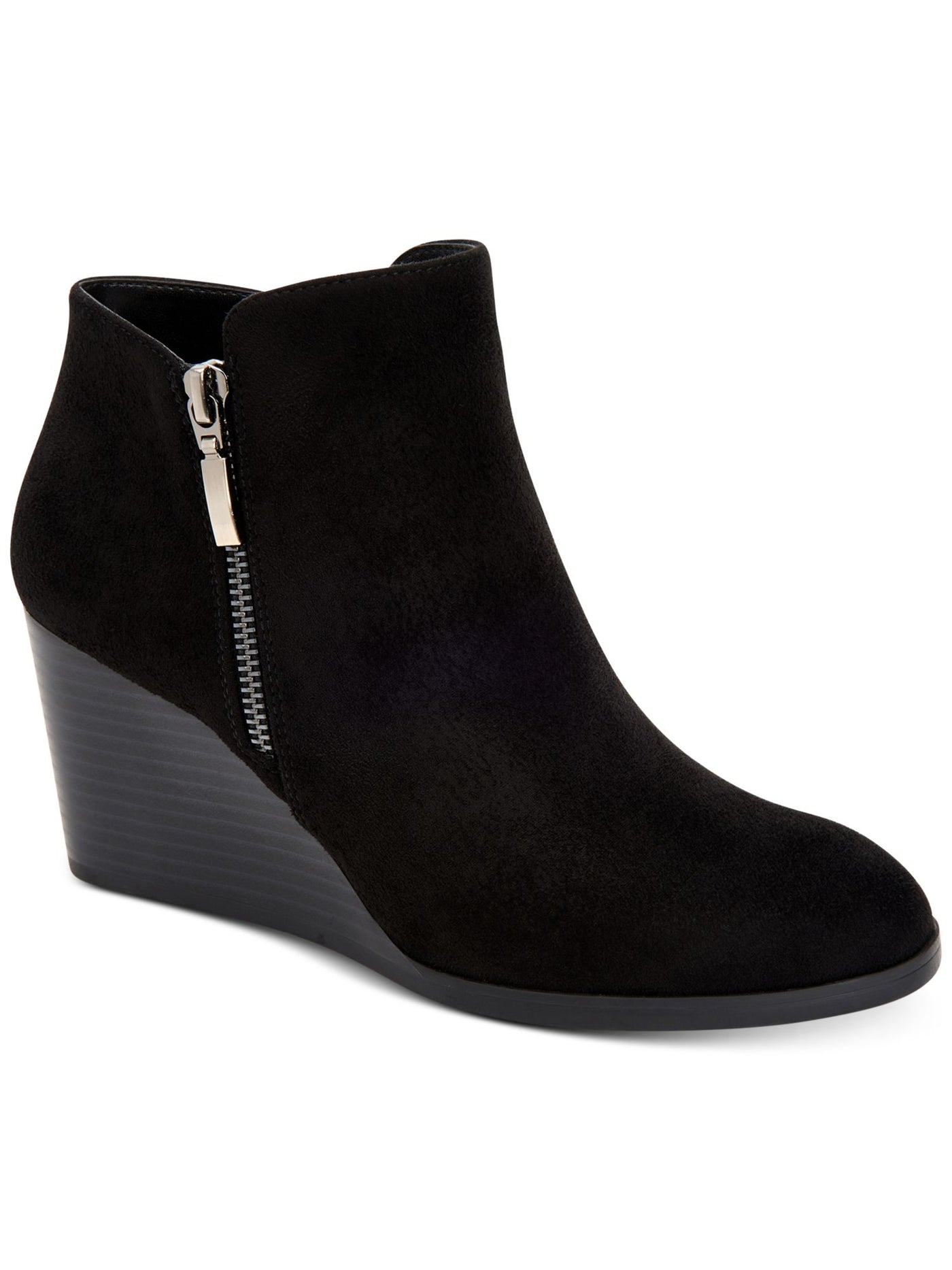STYLE & COMPANY Womens Black Asymmetrical Round Toe Wedge Zip-Up Dress Booties 9.5