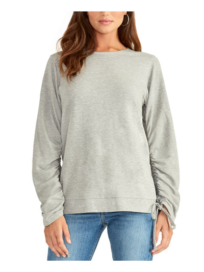 RACHEL RACHEL ROY Womens Gray Ruched Long Sleeve Jewel Neck Sweater M