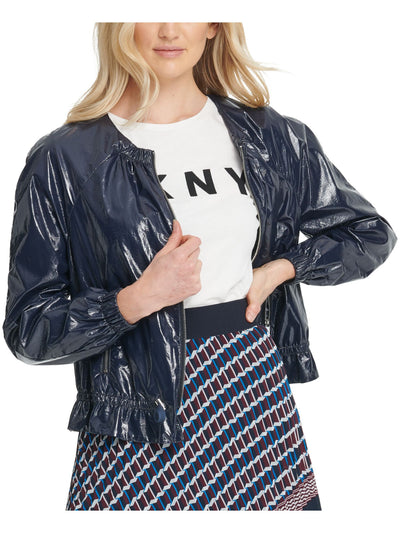 DKNY Womens Faux Leather Bomber Jacket