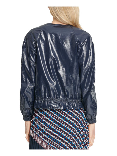 DKNY Womens Navy Faux Leather Bomber Jacket XS