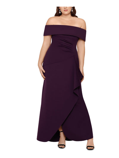 XSCAPE Womens Purple Off Shoulder Full-Length Formal Sheath Dress Plus 18W