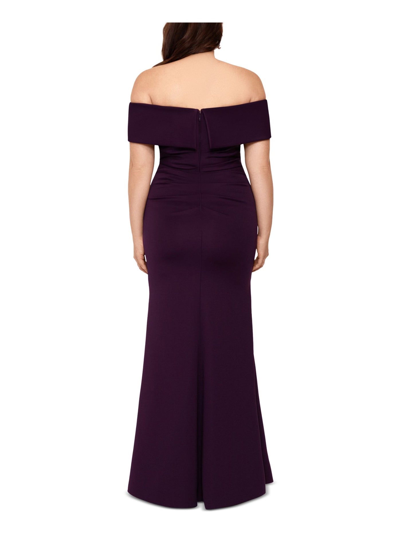 XSCAPE Womens Purple Off Shoulder Full-Length Formal Sheath Dress Plus 18W