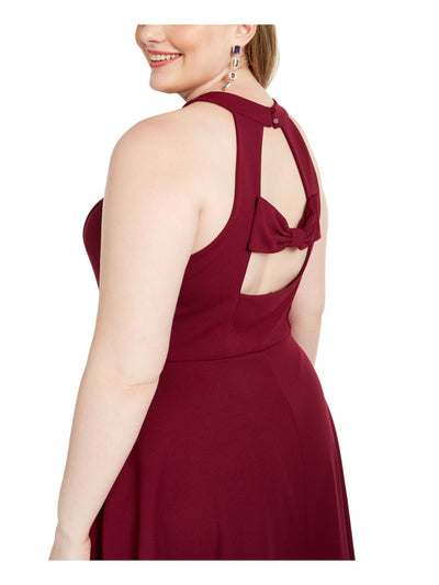 SPEECHLESS Womens Burgundy Cut Out Bowtie Sleeveless Halter Above The Knee Fit + Flare Dress 16