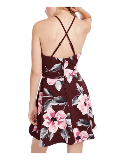 SPEECHLESS Womens Burgundy Zippered Tiered Sleeveless Halter Short Party A-Line Dress 7