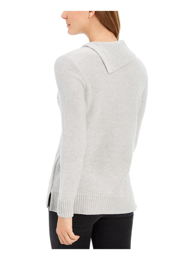 CHARTER CLUB Womens Gray Ribbed Heather Long Sleeve Cowl Neck Sweater L