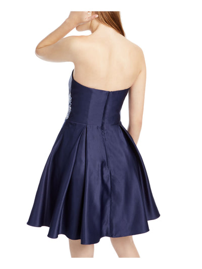 BLONDIE Womens Navy Beaded Zippered Sleeveless Sweetheart Neckline Short Party Fit + Flare Dress 5