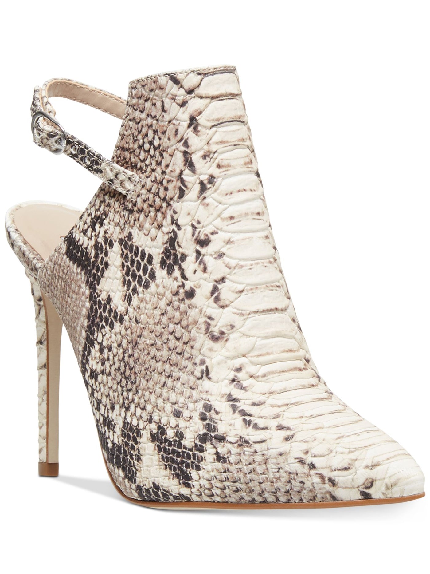 STEVE MADDEN Womens Beige Snake Print Slingback Adjustable Strap Cushioned Daily Pointed Toe Stiletto Buckle Dress Shootie 11 M