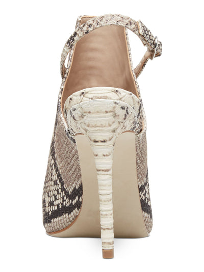 STEVE MADDEN Womens Beige Snake Print Slingback Adjustable Strap Cushioned Daily Pointed Toe Stiletto Buckle Dress Shootie 11 M