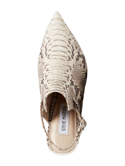 STEVE MADDEN Womens Beige Snake Print Slingback Adjustable Strap Cushioned Daily Pointed Toe Stiletto Buckle Dress Shootie 11 M