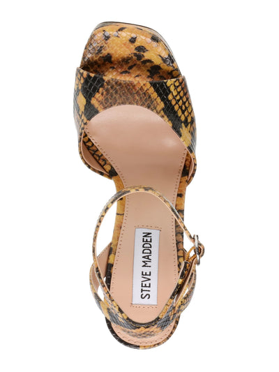 STEVE MADDEN Womens Yellow Snakeskin 1/2" Platform Padded Strappy Ankle Strap Luv Square Toe Stiletto Buckle Slingback Sandal 7.5 M