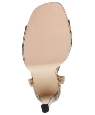 STEVE MADDEN Womens Yellow Snakeskin 1/2" Platform Padded Strappy Ankle Strap Luv Square Toe Stiletto Buckle Slingback Sandal M