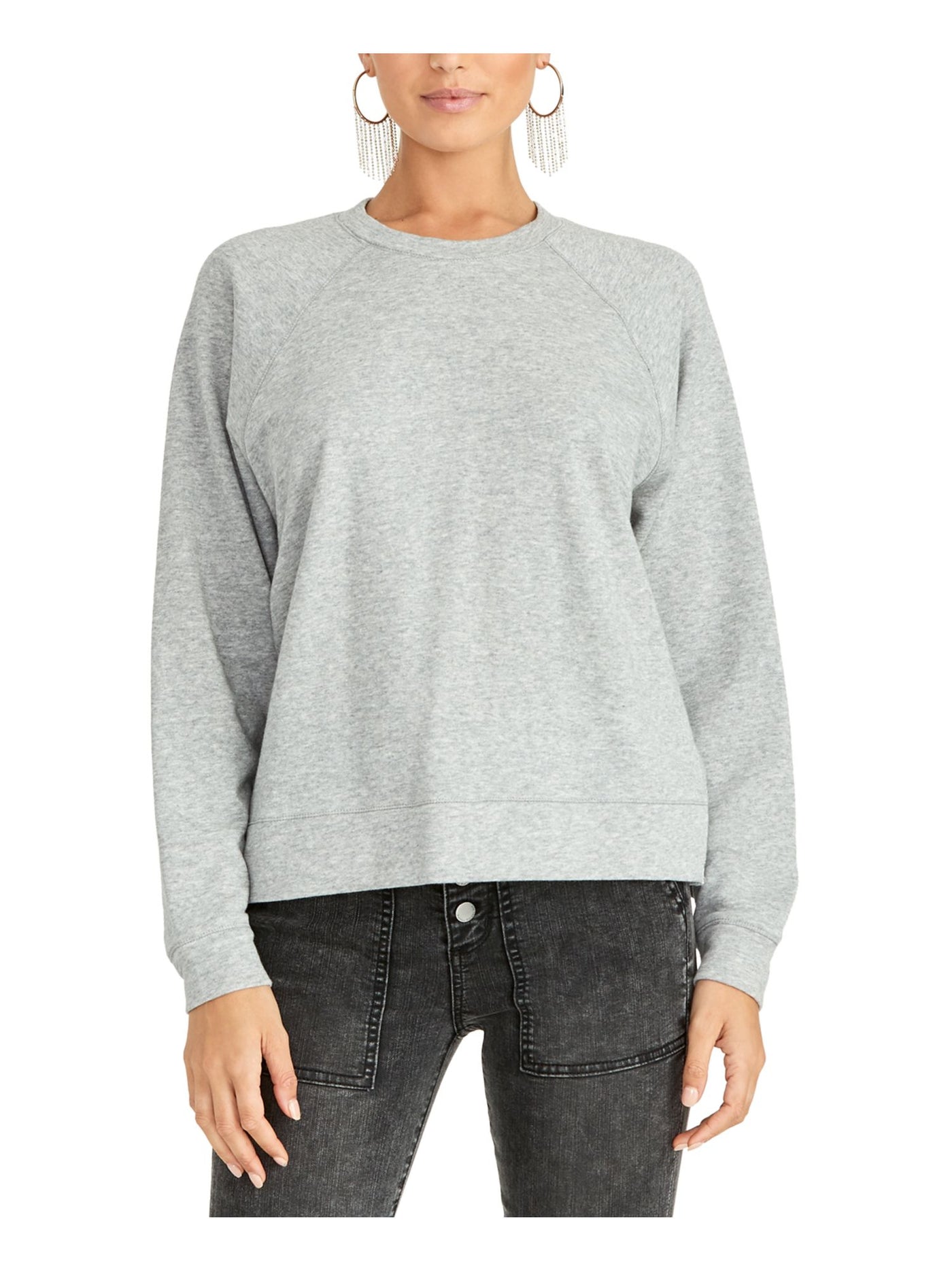 RACHEL ROY Womens Gray Eyelet Long Sleeve Jewel Neck Top XS