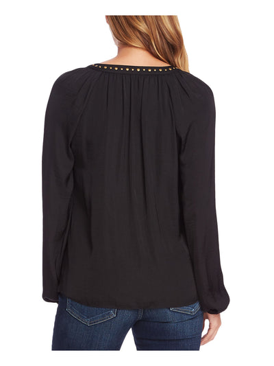 VINCE CAMUTO Womens Black Embellished Long Sleeve V Neck Top XXS